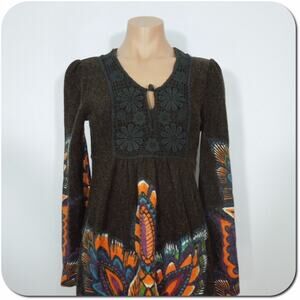 ARUEH Folk Sweater Dress S SMALL Womens Crochet Floral Neck